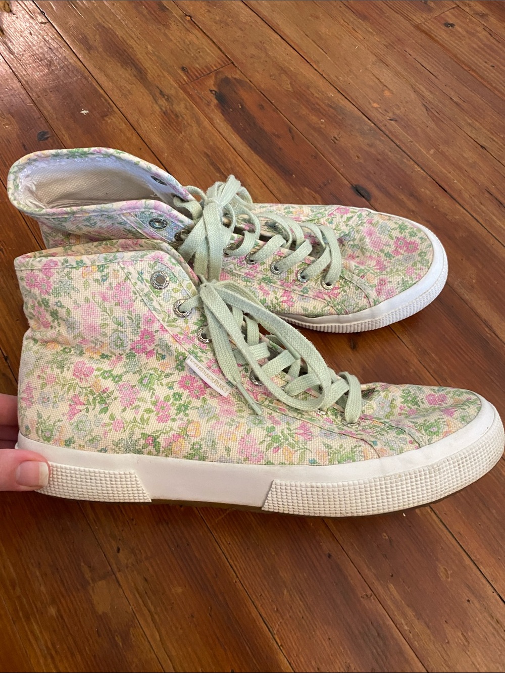 LoveShackFancy X Superga Floral High-Top Sneakers in Mint & Pink Size 9.5